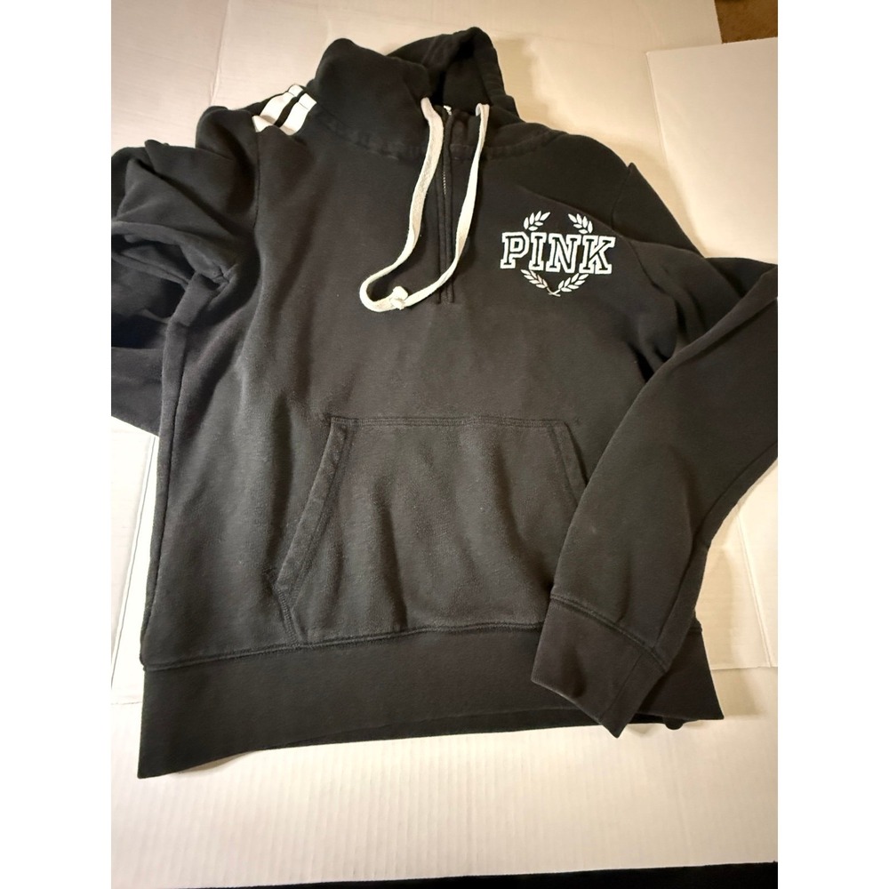 Victoria's Secret PINK Half Zip Hoodie Women's Medium Black Embroidered hoodie